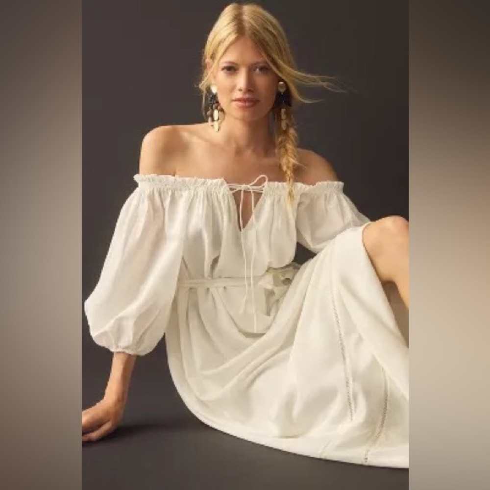 Anthropologie Off-The-Shoulder Silk Peasant Dress - Picture 15 of 15